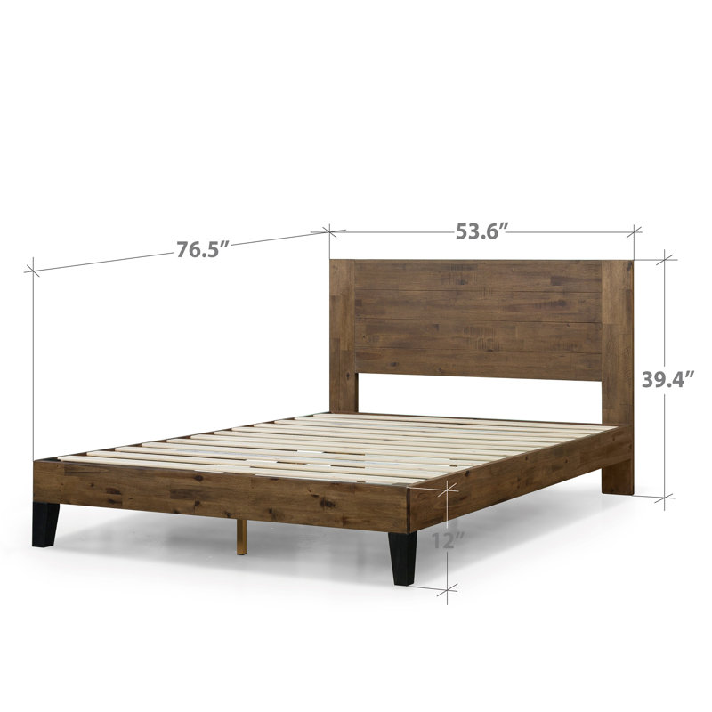 Base de lit plateforme en bois massif Kira, Lit double, Bois naturel foncé