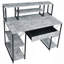 Bureau, bureau avec tablettes ouvertes et huche-685492054