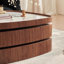 Table basse carrée en noyer fritté + bois manufacturé
