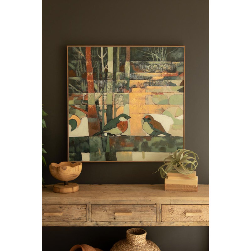 Peinture encadrée de deux oiseaux