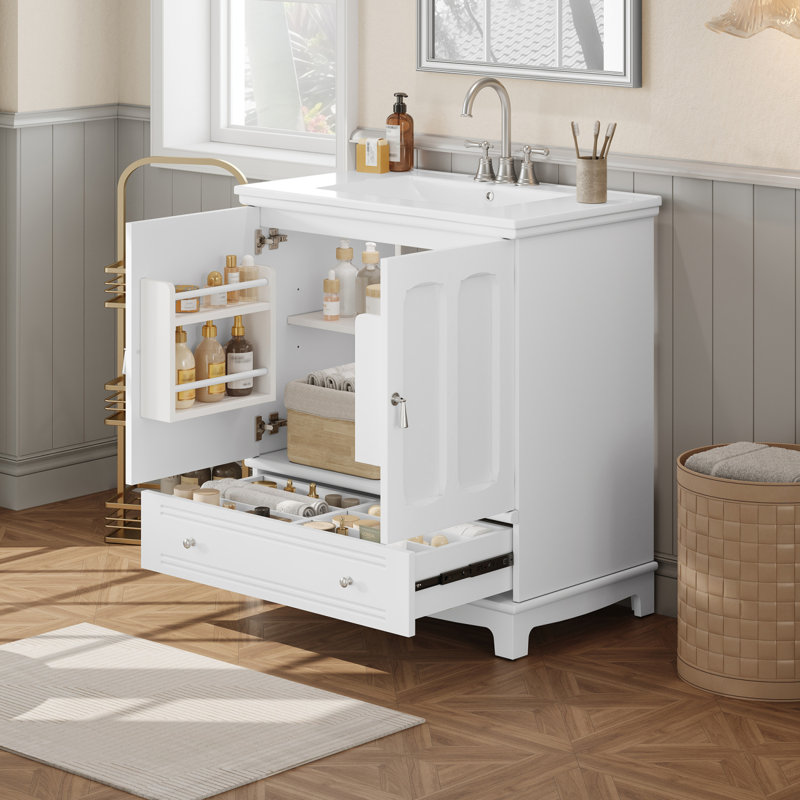 Meuble-lavabo de 30 po avec lavabo en cÃ©ramique et rangement ajustable, White