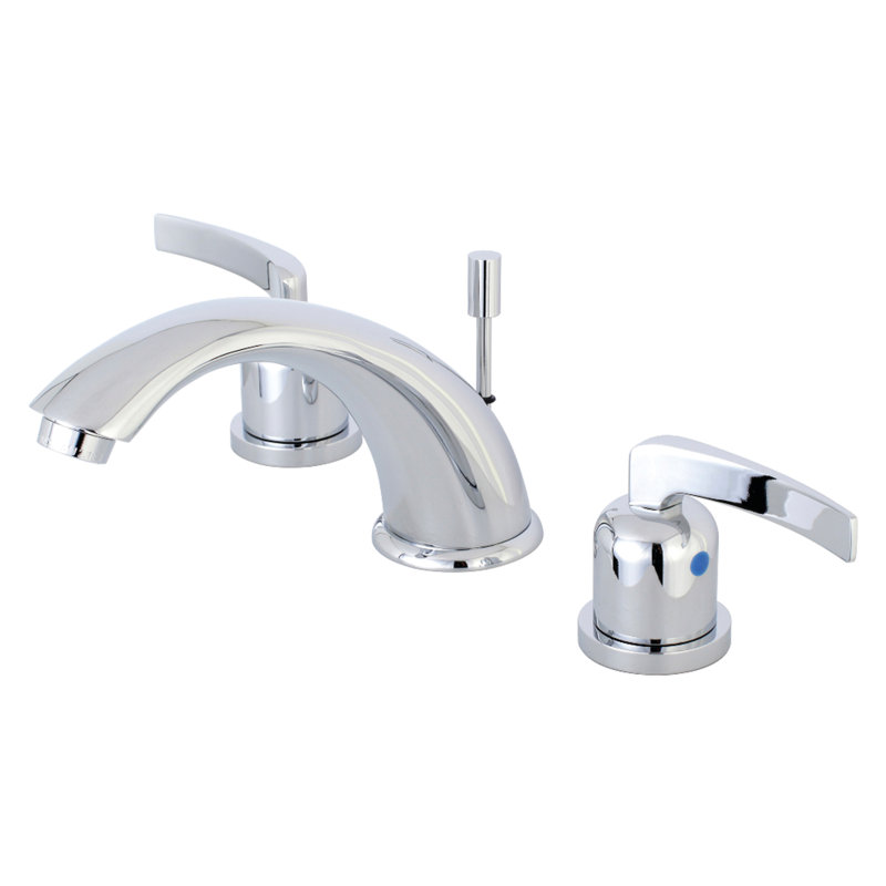 Kingston Brass Centurion Two-Handle 3-Hole Deck Mount Widespread Bathroom Faucet with Retail Pop-Up Drain, Polished Chrome