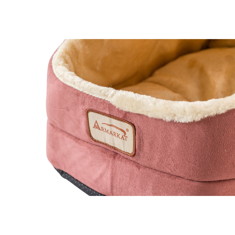 Large Red and Beige Suede Oval Cat Bed