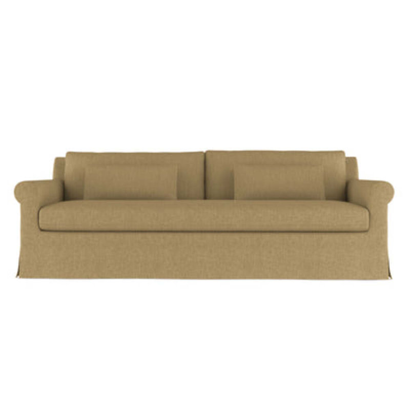 Canapé à accoudoirs arrondis Ludlow, H 34 po x l 108 po x P 38 po, Patiné, Tapis massepain en lin à tissage carré