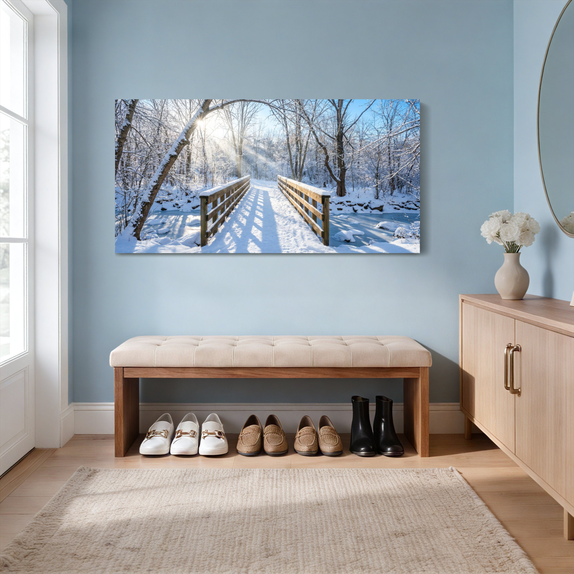Winston Porter Winter Snowy Bridge Landscape Canvas Wrapped Wall Art ...
