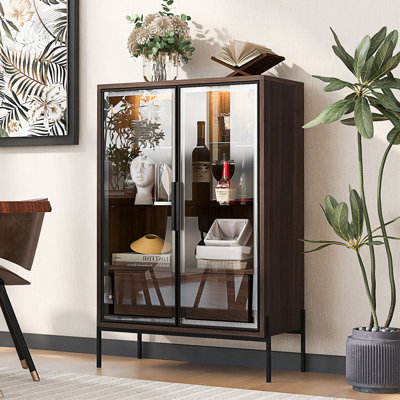 Lighted Display Cabinet With Tempered Glass Door, Led Curio Cabinet, Accent Cabinet by Ivy Bronx