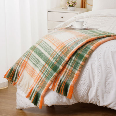 Plaid Throw Blanket For Couch Bed, Soft Mohair Tartan Plaid Blanket, Farmhouse Style Checkered Pattern, Throw Blanktes For Home Decor(50"X60")