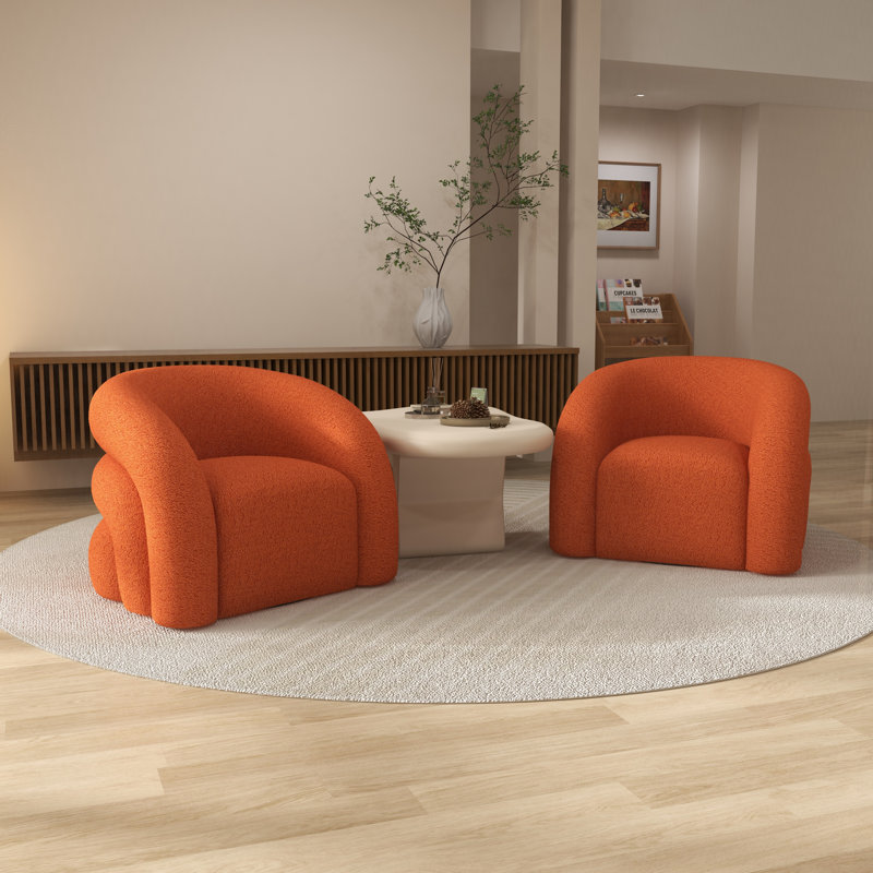 Fauteuil demi-tonneau pivotant rembourré Coyle, Polyester orange, 2