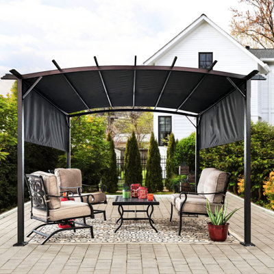 Pavillon de jardin d'extérieur 12 x 9 pi - structure en acier, auvent rétractable pour jardins et terrasses avec cadre ombragé
