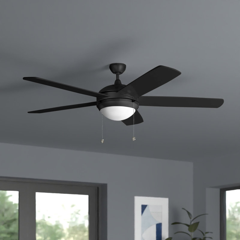 52" Cumbie 5 - Blade Outdoor LED Standard Ceiling Fan with Pull Chain and Light Kit Included, Matte Black