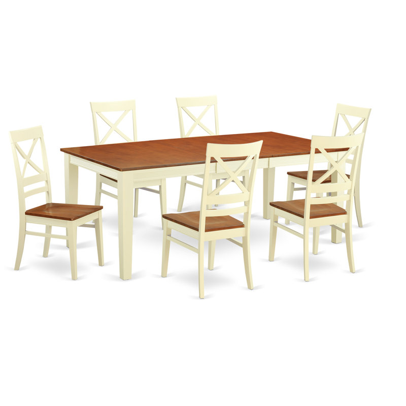 7 Piece Dining Set Consist of a Rectangle Dining Room Table with Butterfly Leaf and 6 Wood Seat Chairs, Buttermilk & Cherry