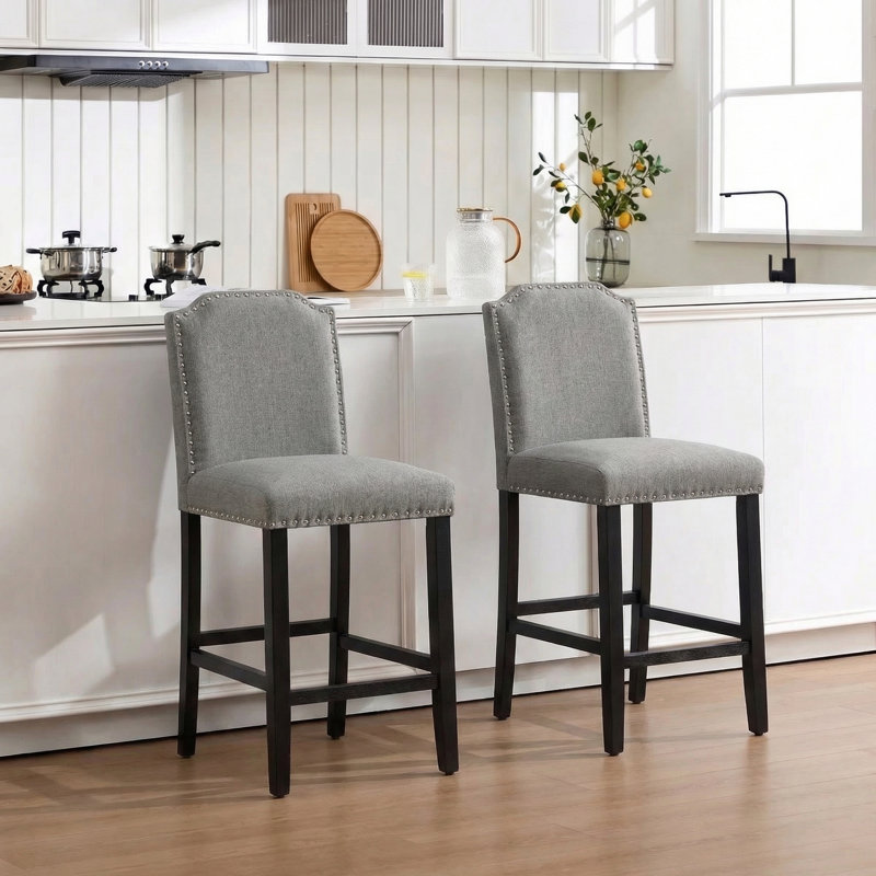Tabouret de bar 24,5 po Mid-Century, Tissu gris