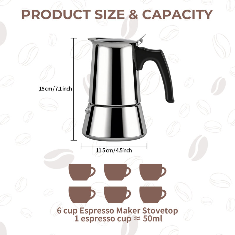 Cafetière espresso 6 tasses en acier inoxydable 6 tasses Moka