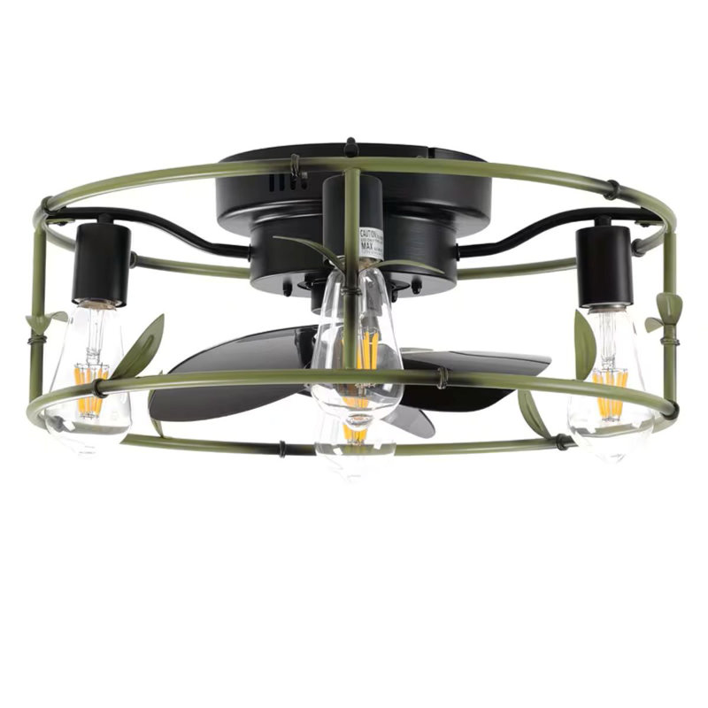 19" Industrial Ceiling Fan With Light - Flush Mount Caged Ceiling Fan With Remote, 3-Light Rustic Ceiling Fan, Silent 6-Speed Reversible DC Motor For Bedroom, Living Room