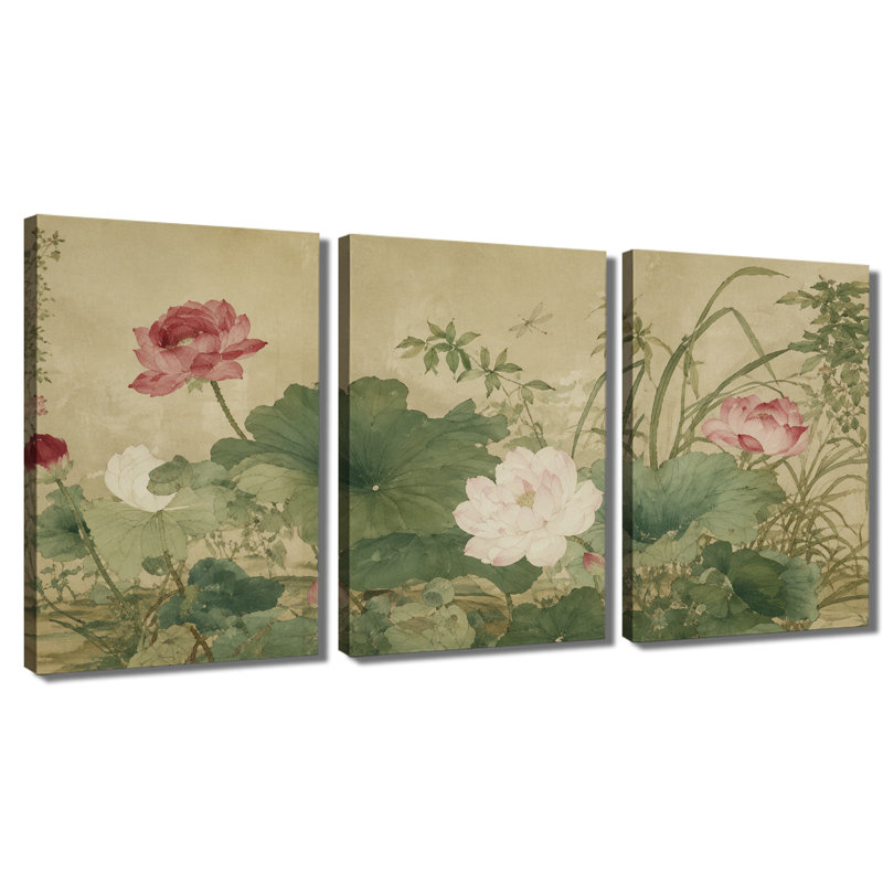 Impression sur toile avec 3 panneaux muraux rétro lotus, 20 * 30 pouces * 3