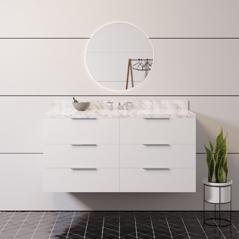 Mitchell 48'' Single Bathroom Vanity with Top, Carrara Marble, White