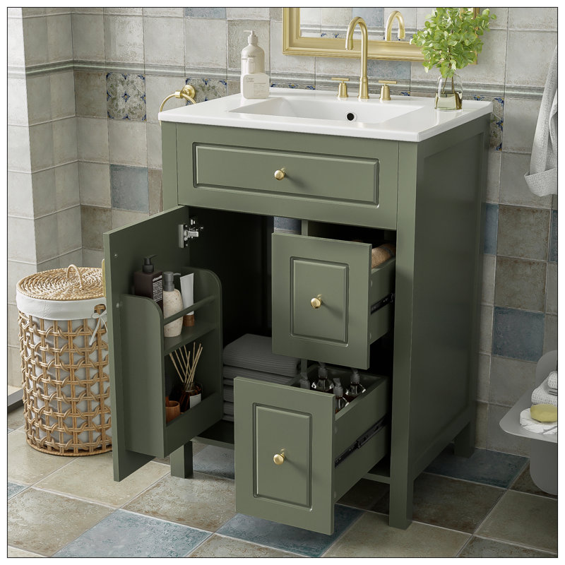 24-Inch Bathroom Vanity with Ceramic Sink, Green