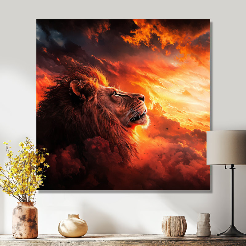 Roaring Lion Courage I - Décoration murale lion, Toile tendue, Ne s’applique pas, H 16 po x l 16 po