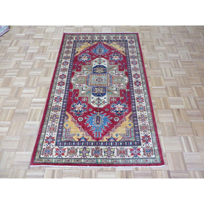 Tapis de zone en laine rouge/bleu 3 pi 10 po x 6 pi 4 po one-of-kind-noué la main Bechtold
