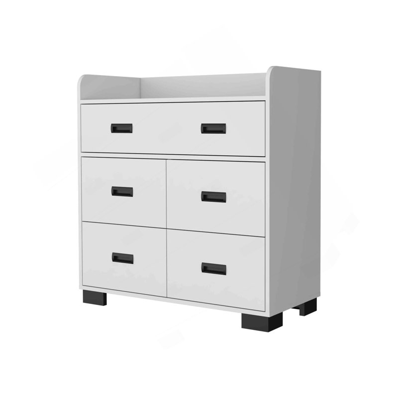 Commode Anemone, tiroir double, 4 tiroirs simples, Blanc