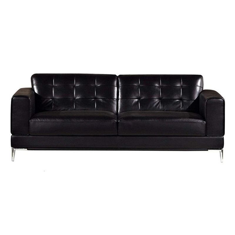 82 Inch Modern Vegan Faux Leather Upholstered Sofa, Square Tufting, Black Faux leather