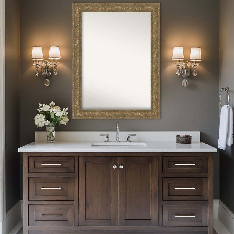 Miroir mural pour salle de bain Luxe, Bronze doré, 33,75 po x 44,75 po