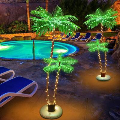 Palmiers à éclairage solaire pour patio extérieur, décorations de terrasse pour piscine, lumières artificielles à DEL pour la fête tropicale de Noël