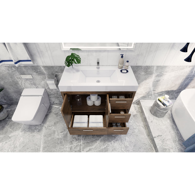 Meuble-lavabo simple 42 po Charmante, Bois de rose, Chrome