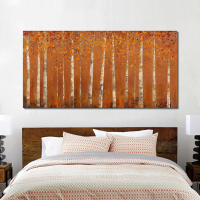 Art mural d'automne, art mural d'automne sur toile nature, décoration murale d'automne pour chambre à coucher, peinture murale d'automne, art mural sur toile de qualité supérieure prêt à être accroché, 24 po x 48 po