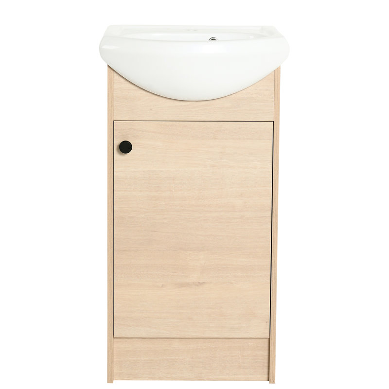 Petit meuble-lavabo avec lavabo en céramique - finition chêne, base de baignoire réglable de 18 po, ovale
