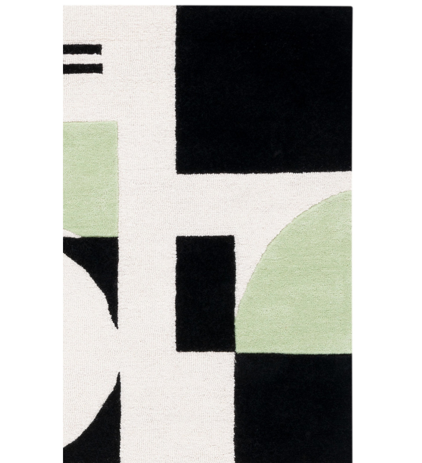 Felipe Green Black White Hand-Tufted Wool Rug, Runner 2'3" x 8'