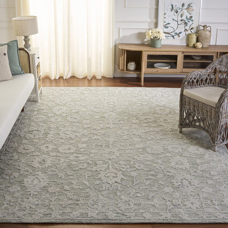 Tapis floral en laine / coton / laine touffeté à la main Marquee 511, Rectangle 8 pi x 10 pi