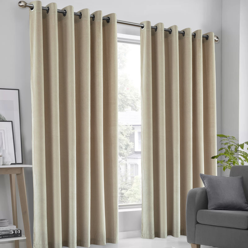 Karelyn Velvet Sheer Eyelet Curtain, Beige, 228.6cm Width x 228.6cm Drop