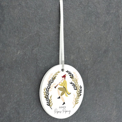 Sanson 12 Days 11 Pipers Piping Circle Shaped Ceramic Ornament