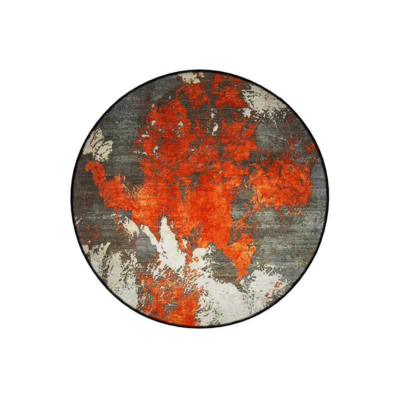 Orange Gray Themed Abstract Patterned Round Woven Base Modern Decorative Carpet, Round 2'8"