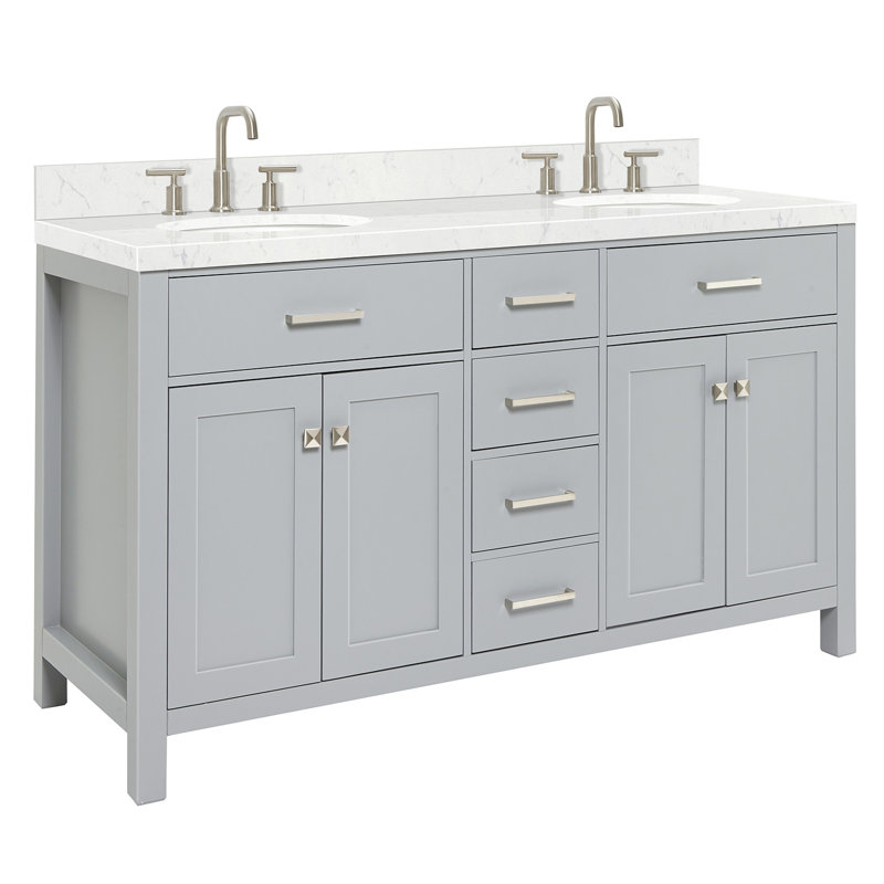 Ensemble de meuble-lavabo double Abbate, Gris, Ovale, 60"
