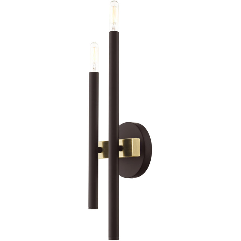 2-Light Wall Sconce, 6.5-inch, Steel Base | Trendy Lighting Solution, Bronze with Antique Brass Accents