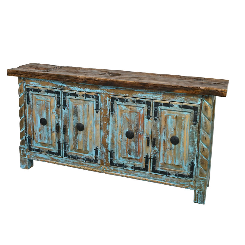Console turquoise délavée avec détails sculptés
