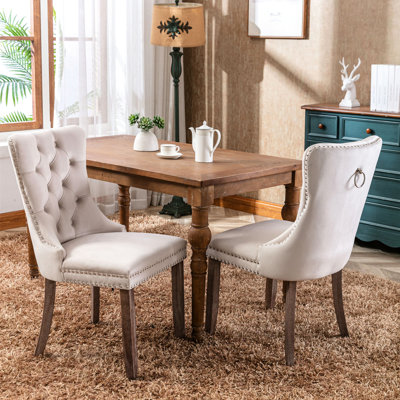 High - End Velvet Upholstered Dining Chair , 2 Pcs , Steel Spring And Density Foam, Exquisite Luxury Rubberwood Comfortable Seating With Spring, Decor