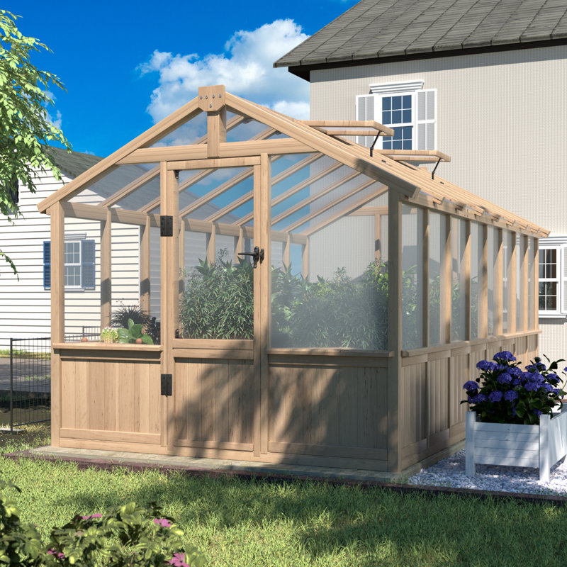 Outdoor Wooden Polycarbonate Greenhouse 8x16Ft, 90.6" H x 96" W x 190.2" D