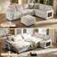  Canapé-lit modulaire en L de 102 po à 7 places avec lit escamotable, dossier inclinable, ports USB, éclairage DEL et table d'appoint, canapé convertible pour salon et appartement-131644752