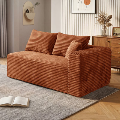 Causeuse en velours côtelé de 59 po de largeur, causeuse modulaire rembourrée avec ressorts ensachés et 3 coussins, aucun composant modulaire à assembler requis pour le salon et la salle multimédia Noir / gris / bleu / vert / beige / brun