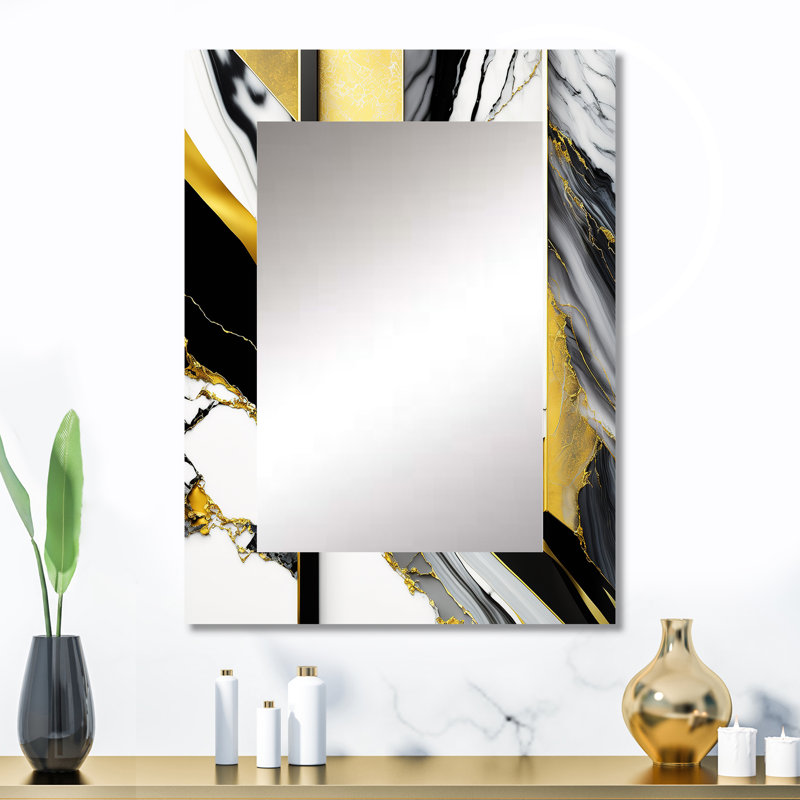 Abstrait géométrique géométrique gris marbre II - miroir mural moderne unique, art imprimé en métal, 32 po x 24 po
