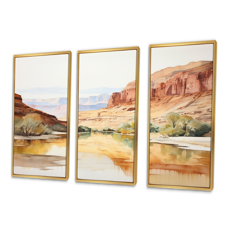 «Minimalisme Canyon View - Canyon», ensemble d'art sur toile, Cadre flottant doré, H 40 po x l 60 po x P 1 po