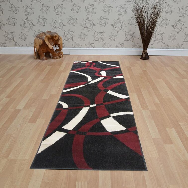 FZDXZJJ Red Rose Flower Runner Rug 2 x 6 ft, Black Rose Hallway Entryway Rug  Runner