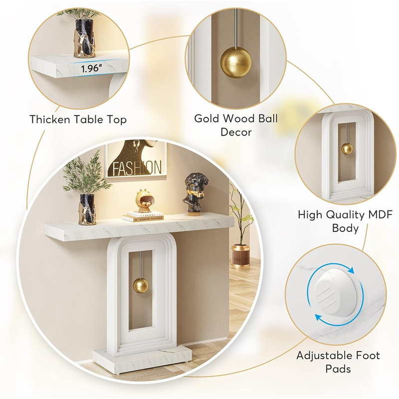 Console moderne en faux marbre avec piètement géométrique pour entrée