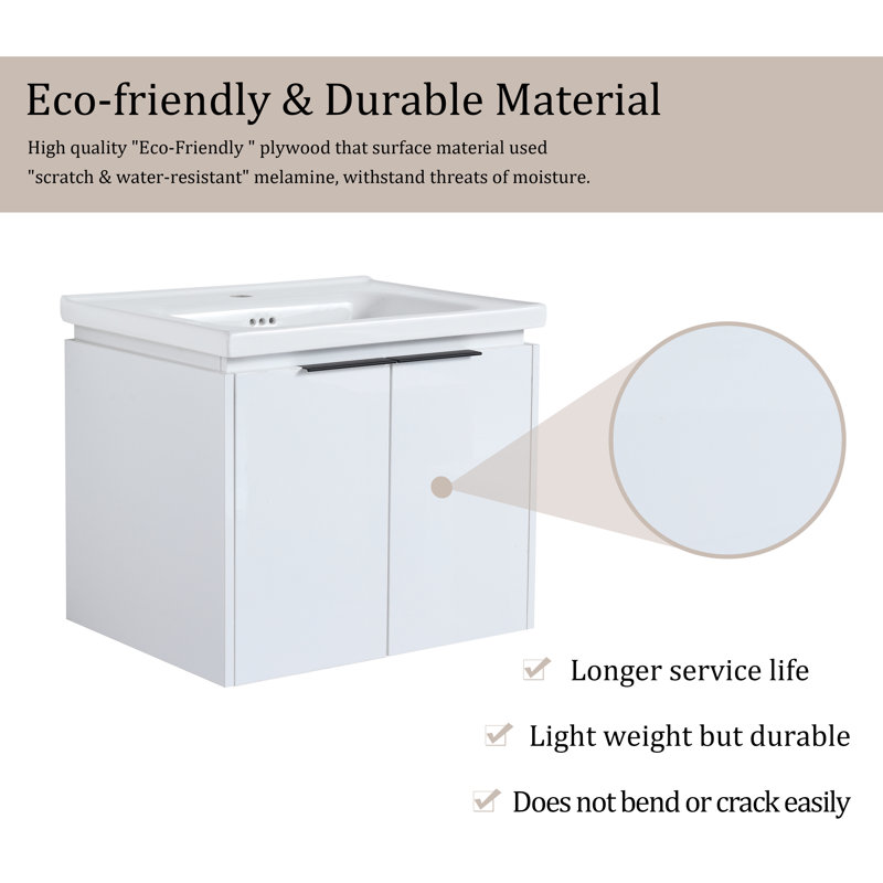 Khaley 24.27 " W Wall Mounted 1 Single Vanity Bathroom Vanity With Ceramic Top