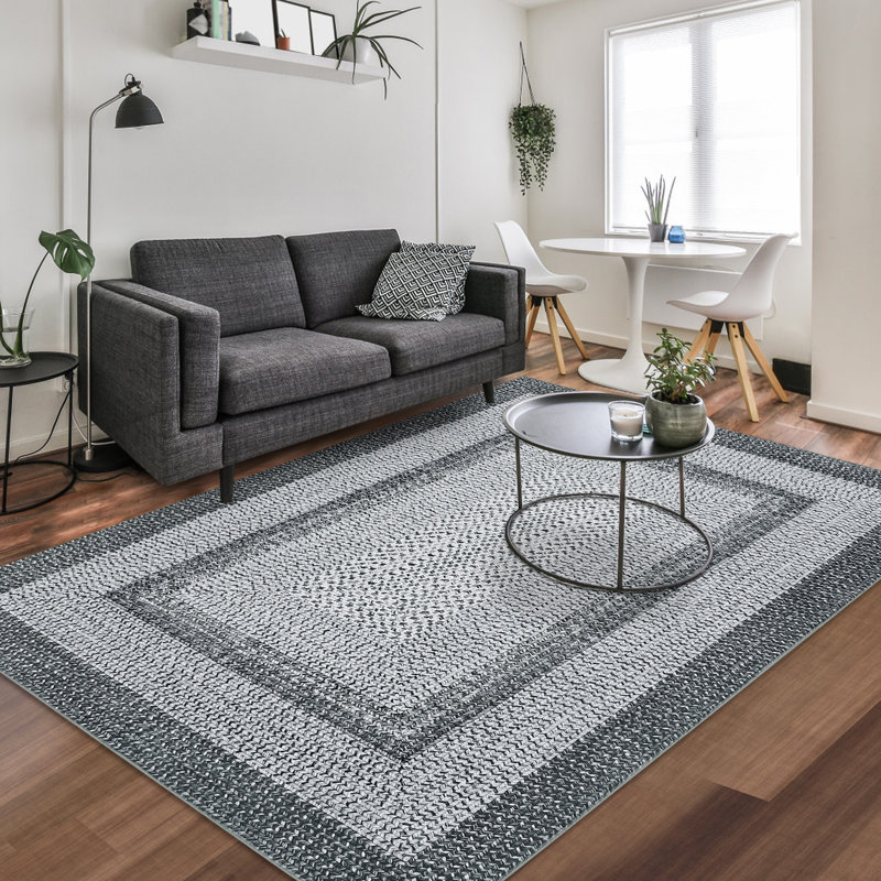 Grey Modern 9 x 12(ft) Rectangular Indoor Soft Non Slip Washable Bordered Geometric Area Rug, Gray, Rectangle 9' x 12'