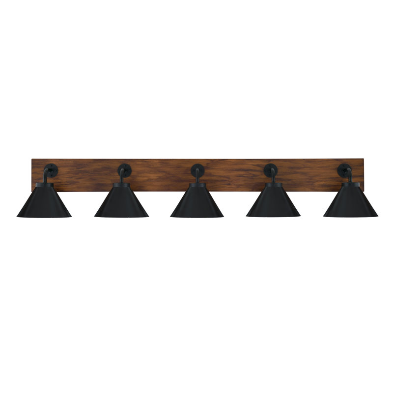 Oxbridge 5 Light Bath Bar Shown With 7" Cone Metal Shades, Noir mat, Noir mat / brun