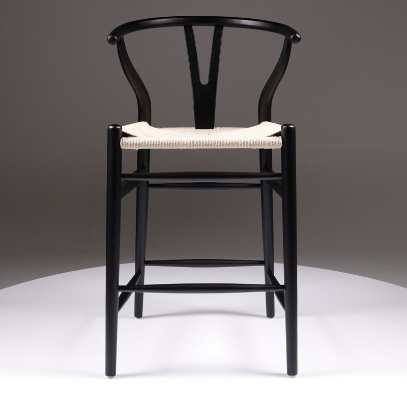Leonidas Counter Stool with Solid Wood Frame, Black
